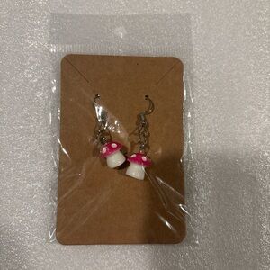 Pink and White Mushroom Earrings